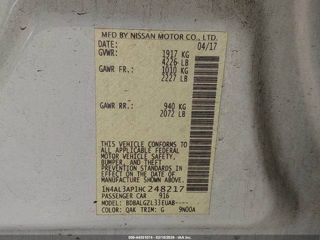 Nissan Altima 2.5 S 2017 1N4AL3AP1HC248217 Image 9