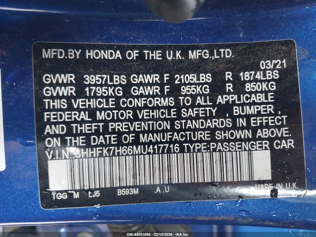 SHHFK7H66MU417716 Honda CIVIC EX