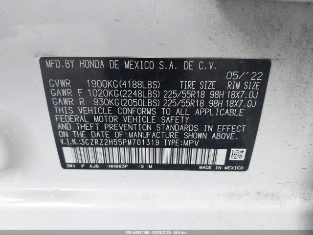 3CZRZ2H55PM701319 Honda Hr-v Awd Sport