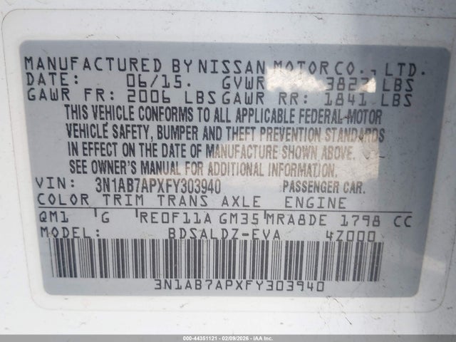 3N1AB7APXFY303940 Nissan SENTRA SV