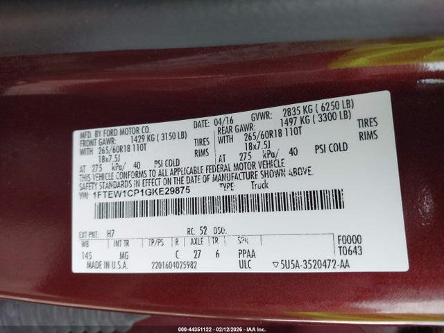 2016 FORD F-150 1FTEW1CP1GKE29875 Photo 8