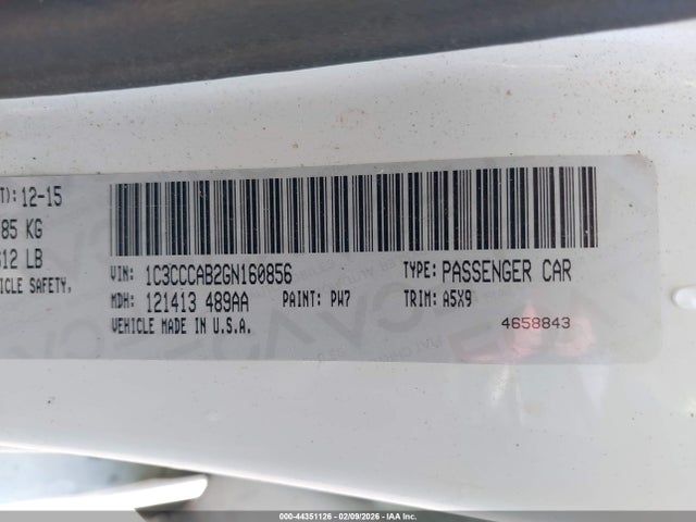 Aukcja sprzedaży 2016 Chrysler 200 Limited, vin: 1C3CCCAB2GN160856, numer aukcji: 44351126