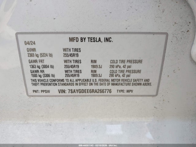 2024 TESLA MODEL Y 7SAYGDEE6RA266776 Photo 8