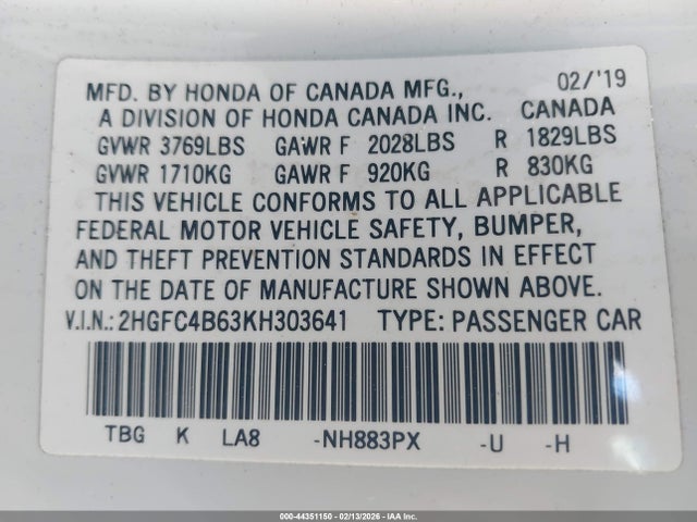 Honda Civic Lx 2019 2HGFC4B63KH303641 Image 9