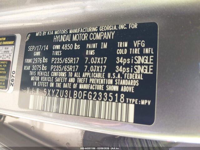 5XYZU3LB0FG233518 Hyundai Santa Fe Sport 2.4l