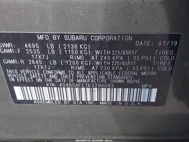4S4BSAFC1K3290093 Subaru Outback 2.5i Premium