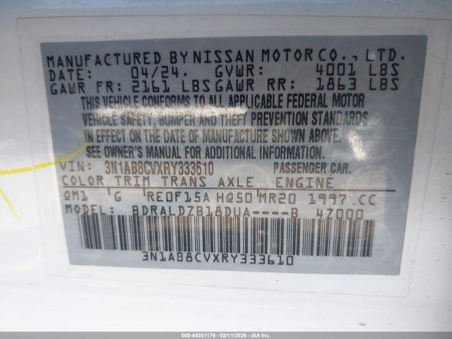 3N1AB8CVXRY333610 Nissan Sentra Sv Xtronic Cvt