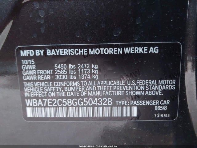 2016 BMW 740I WBA7E2C58GG504328 Photo 8