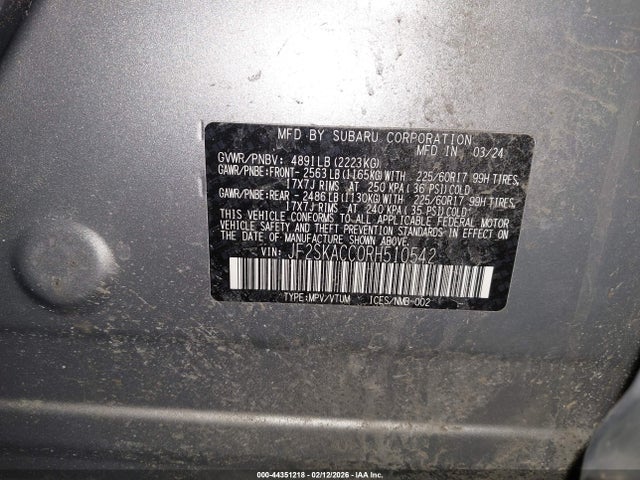 44351218 :رقم المزاد ، JF2SKACC0RH510542 vin ، 2024 Subaru Forester Premium مزاد بيع