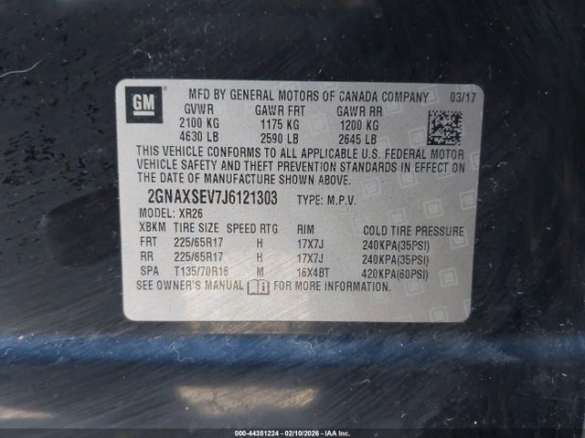 2GNAXSEV7J6121303 Chevrolet EQUINOX LT