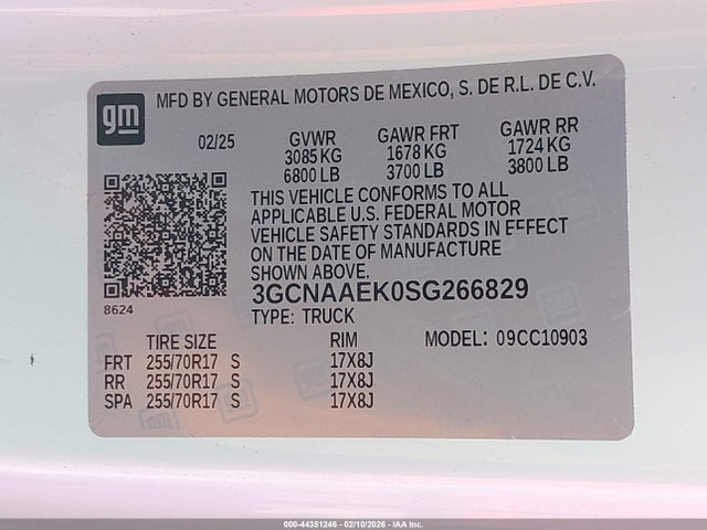 3GCNAAEK0SG266829 Chevrolet Silverado 1500 2wd Long Bed Wt