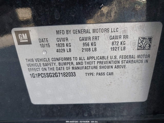 1G1PC5SG2G7182033 Chevrolet Cruze Limited Ls Auto