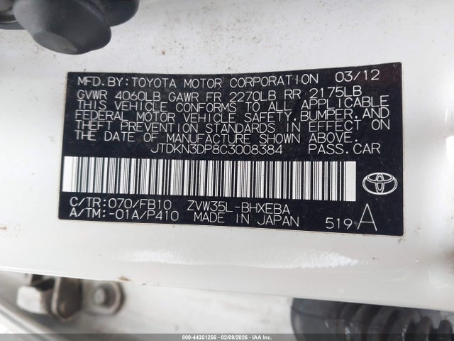 Aukcja sprzedaży 2012 Toyota Prius Plug-in, vin: JTDKN3DP8C3008384, numer aukcji: 44351256