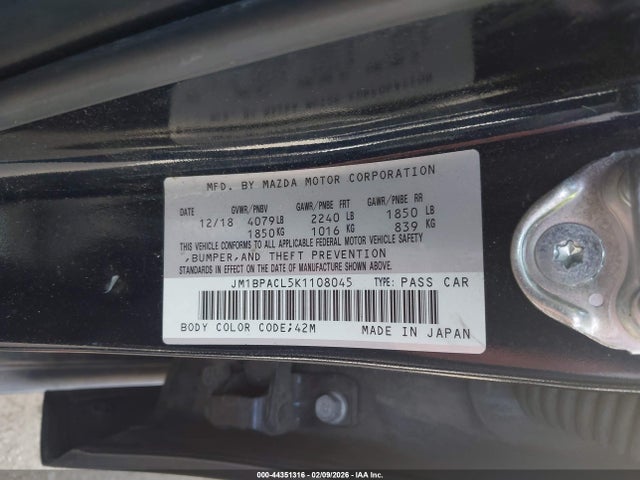 Aukcja sprzedaży 2019 Mazda Mazda3 Select Package, vin: JM1BPACL5K1108045, numer aukcji: 44351316