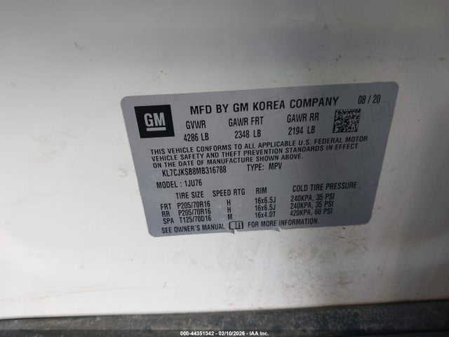 2021 CHEVROLET TRAX KL7CJKSB8MB316788 Photo 8