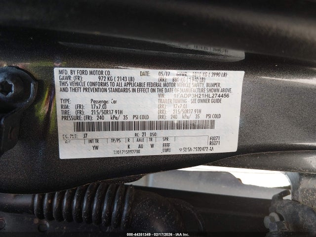 1FADP3H21HL274456 Ford FOCUS SEL