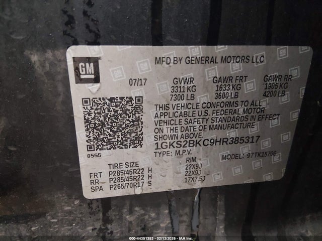 Продажа на аукционе авто 2017 Gmc Yukon Slt, vin: 1GKS2BKC9HR385317, номер лота: 44351353