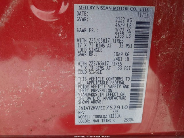 Nissan ROGUE SV 2014 5N1AT2MV7EC752910 Image 9