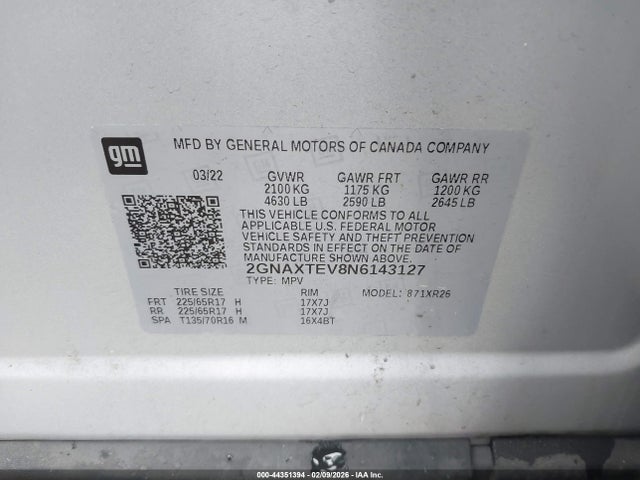 Chevrolet Equinox Awd 2fl 2022 2GNAXTEV8N6143127 Image 8