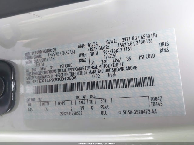 1FTEX1LPXRKD12506 Ford F-150 Xl