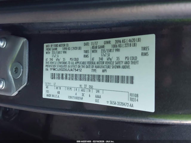 1FMCU0GD0JUA75412 Ford ESCAPE SE