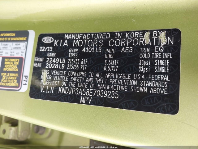 2014 Kia Soul + მანქანა იყიდება აუქციონზე, vin: KNDJP3A58E7039235, აუქციონის ნომერი: 44351432