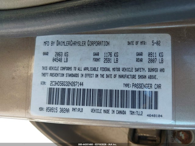 Aukcja sprzedaży 2002 Chrysler Concorde Limited, vin: 2C3HD56G32H267144, numer aukcji: 44351460