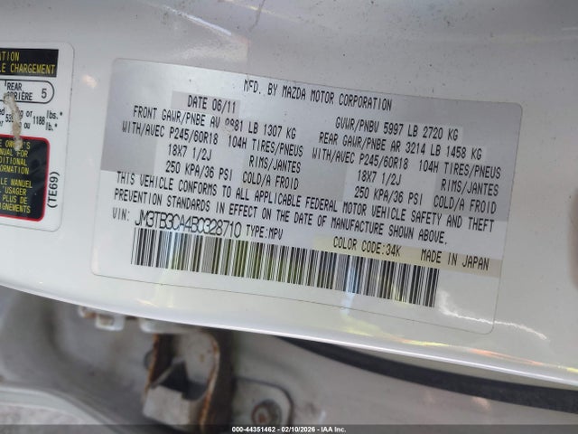 Продажа на аукционе авто 2011 Mazda Cx-9 Touring, vin: JM3TB3CA4B0328710, номер лота: 44351462
