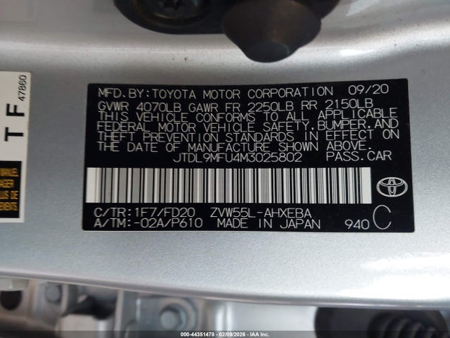 JTDL9MFU4M3025802 Toyota Prius Le Awd-e