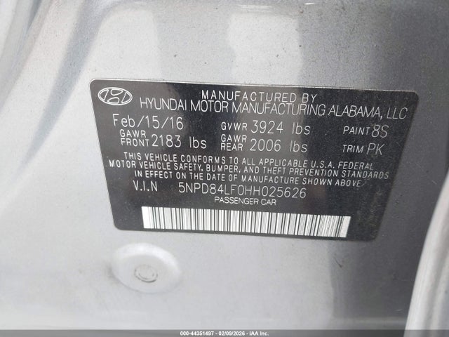 5NPD84LF0HH025626 Hyundai ELANTRA SE