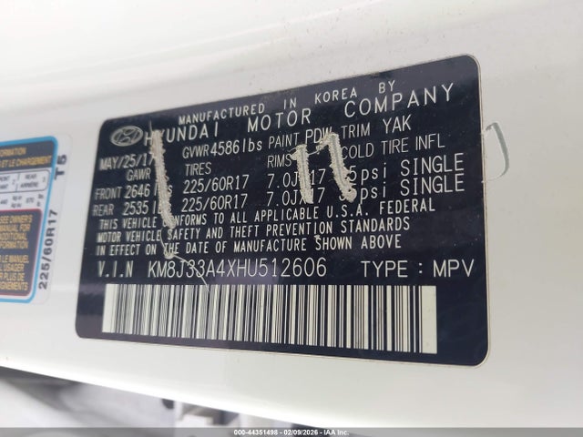 KM8J33A4XHU512606 Hyundai Tucson Se Plus