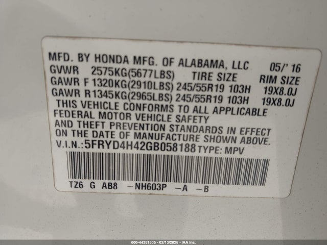 2016 ACURA MDX 5FRYD4H42GB058188 Photo 8