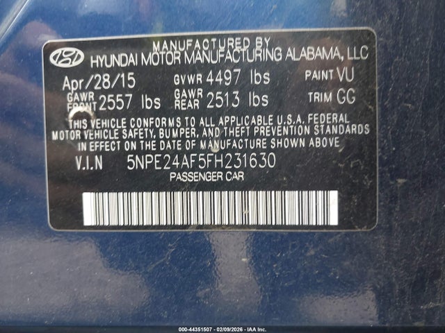 Hyundai SONATA SE 2015 5NPE24AF5FH231630 Image 9