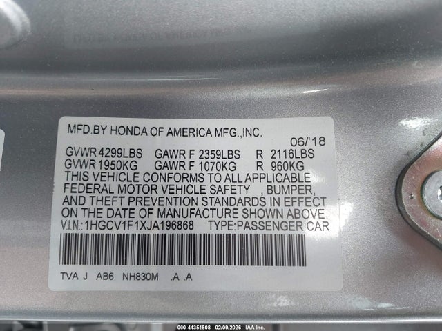 1HGCV1F1XJA196868 Honda ACCORD LX