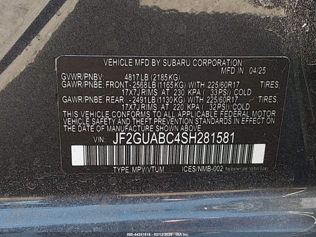 2025 SUBARU CROSSTREK JF2GUABC4SH281581 Photo 8