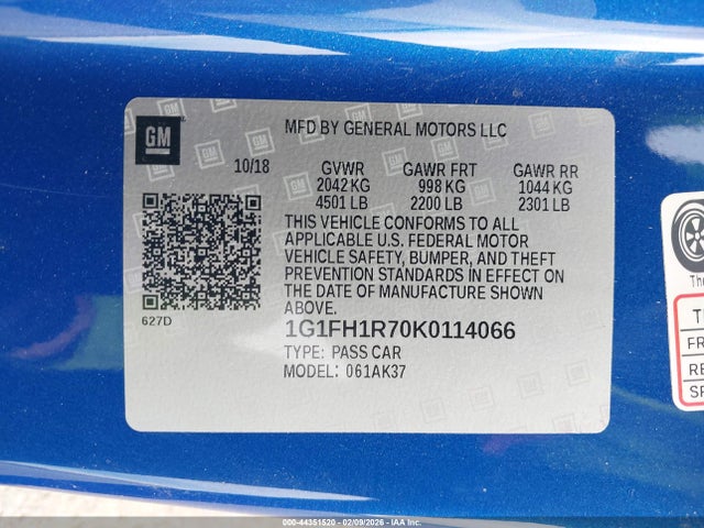 1G1FH1R70K0114066 Chevrolet CAMARO 2SS
