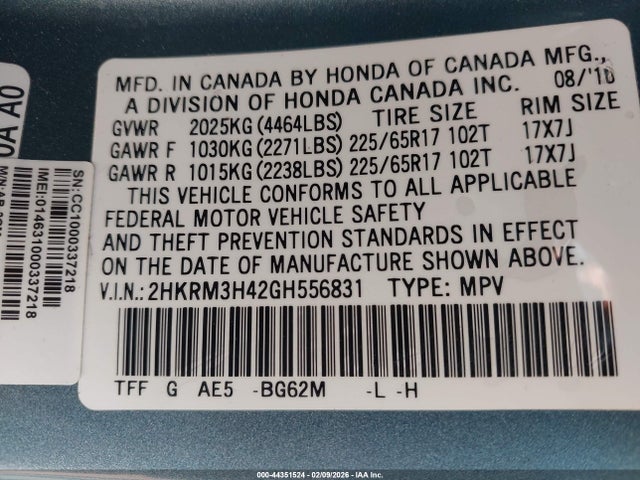 2HKRM3H42GH556831 Honda CR-V SE