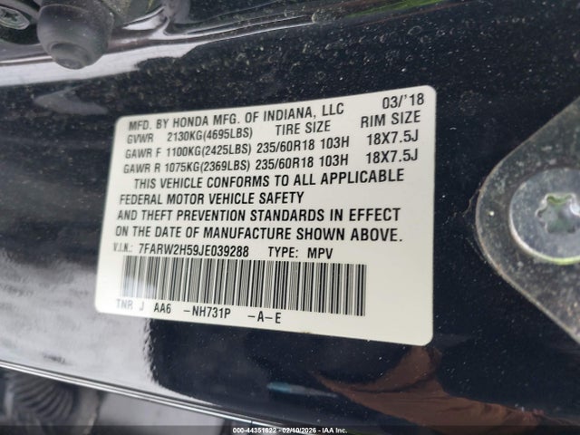 7FARW2H59JE039288 Honda CR-V EX