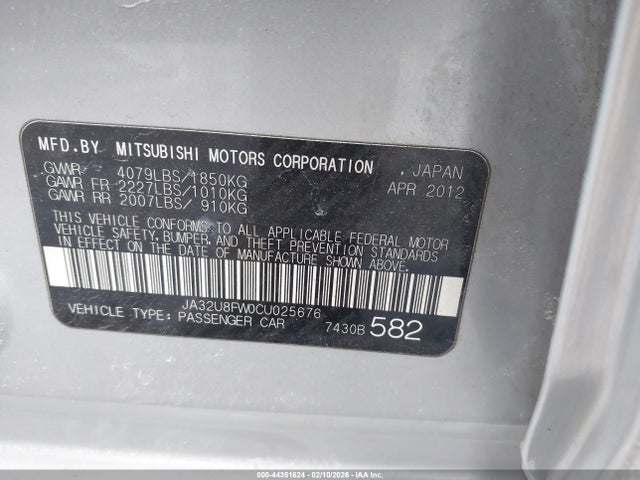 Продаж на аукціоні авто 2012 Mitsubishi Lancer Gt, vin: JA32U8FW0CU025676, номер лоту: 44351624