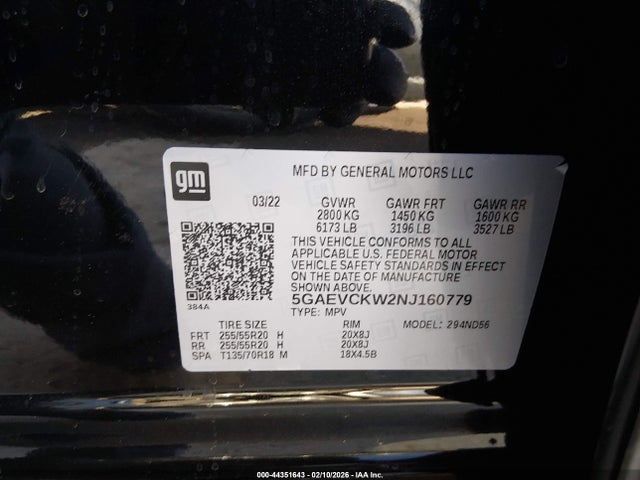 Продаж на аукціоні авто 2022 Buick Enclave Awd Avenir, vin: 5GAEVCKW2NJ160779, номер лоту: 44351643