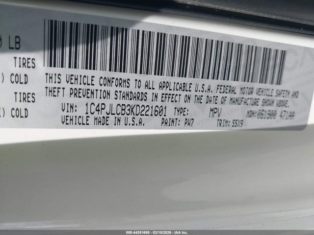 Aukcja sprzedaży 2019 Jeep Cherokee Latitude Fwd, vin: 1C4PJLCB3KD221601, numer aukcji: 44351695