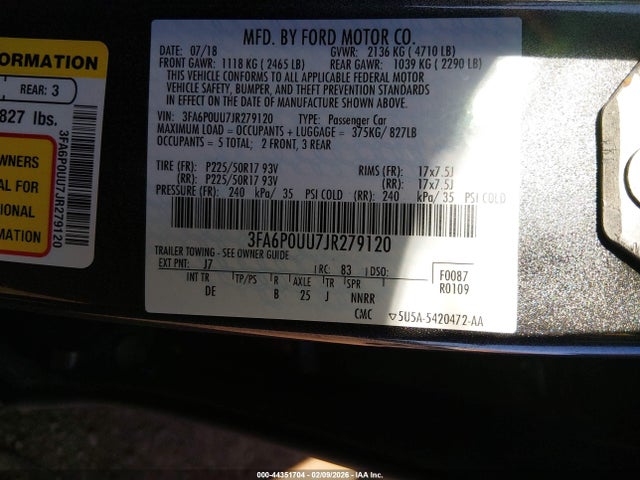 3FA6P0UU7JR279120 Ford Fusion Hybrid S
