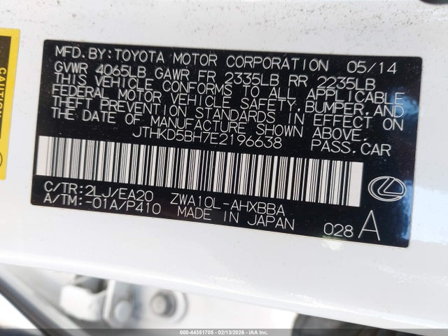 JTHKD5BH7E2196638 Lexus CT 200H