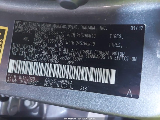 5TDJZRFH6HS510762 Toyota Highlander Xle