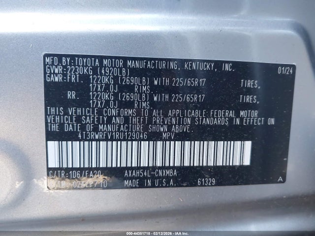 4T3RWRFV1RU129046 Toyota Rav4 Hybrid Xle