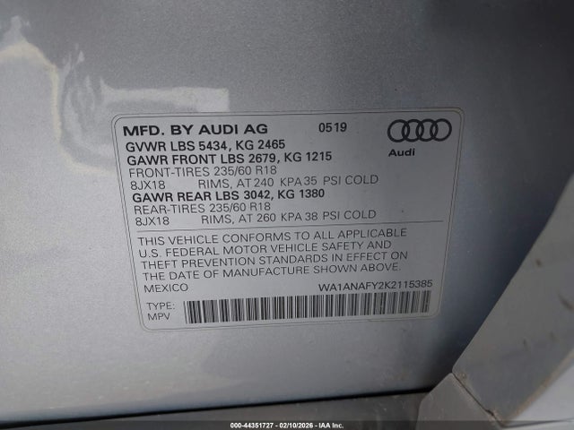 2019 AUDI Q5 WA1ANAFY2K2115385 Photo 8