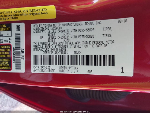 5TFAY5F10KX780201 Toyota Tundra 1794 5.7l V8