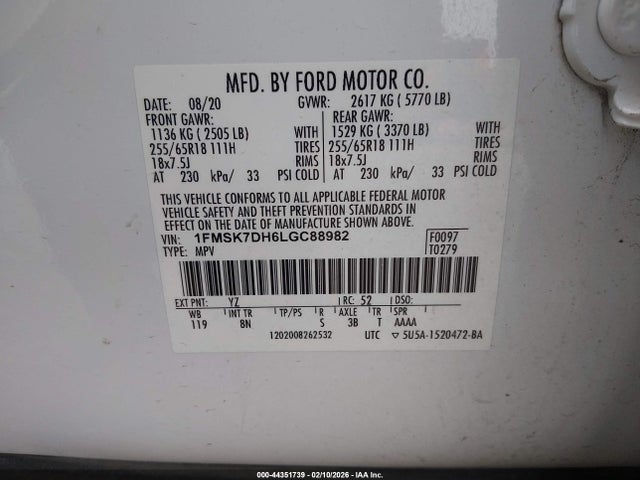 2020 FORD EXPLORER 1FMSK7DH6LGC88982 Photo 8