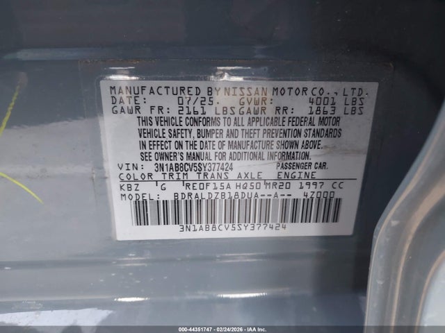 3N1AB8CV5SY377424 Nissan SENTRA SV