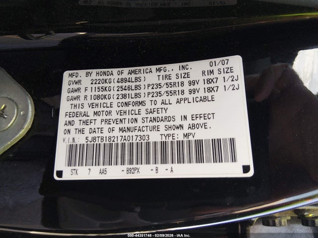 2007 ACURA RDX 5J8TB18217A017303 Photo 8